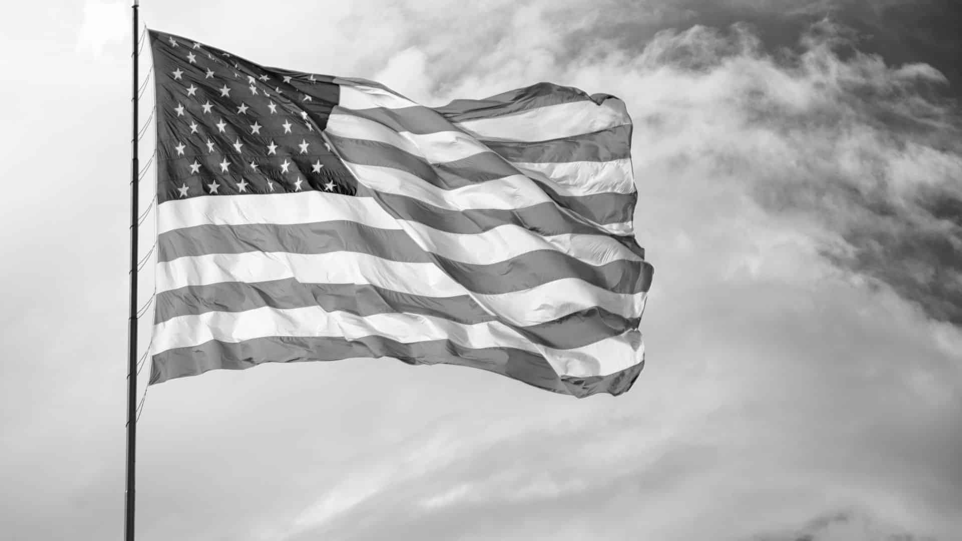 black and white image of an American flag